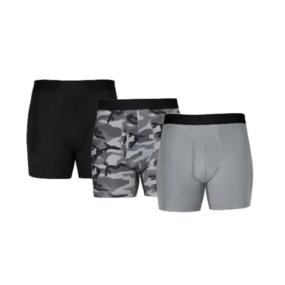 Men's Performance Active 6” Inseam Boxer Brief Underwear 3-Pack Size S